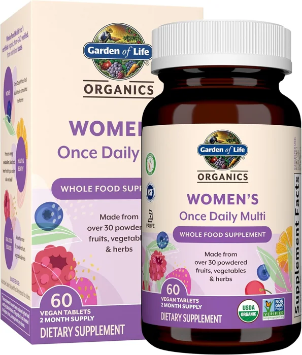 Garden of Life Organics Women's Once Daily Multi, 60 vegan tablets, bottle and box