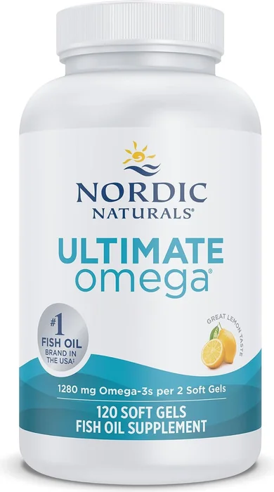 Nordic Naturals Ultimate Omega lemon fish oil, 120 soft gels, bottle front