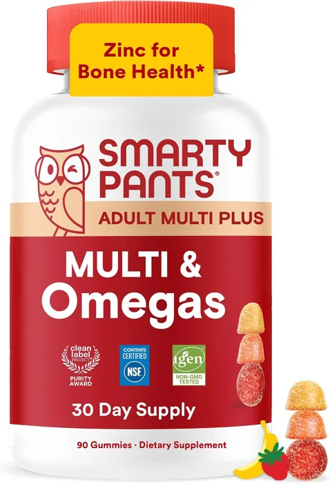 SmartyPants Adult Multi and Omegas multivitamin gummies, 90-count bottle